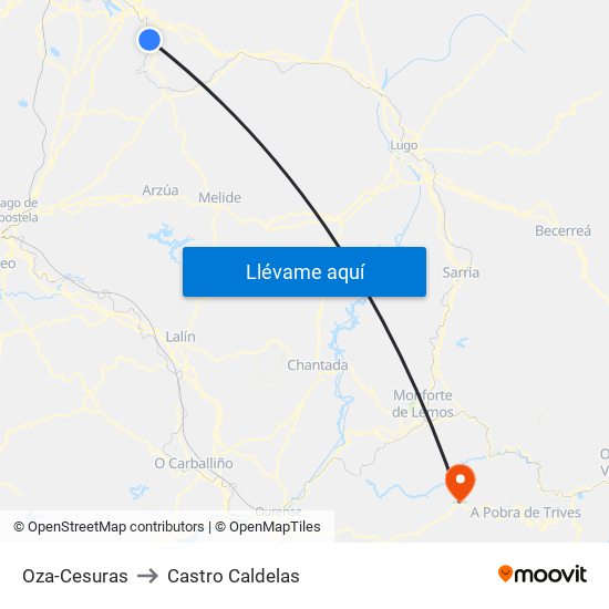 Oza-Cesuras to Castro Caldelas map