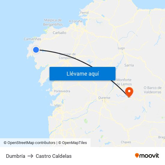 Dumbría to Castro Caldelas map