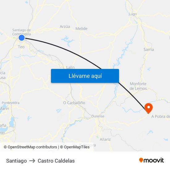 Santiago to Castro Caldelas map