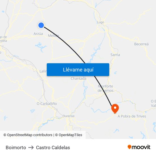 Boimorto to Castro Caldelas map