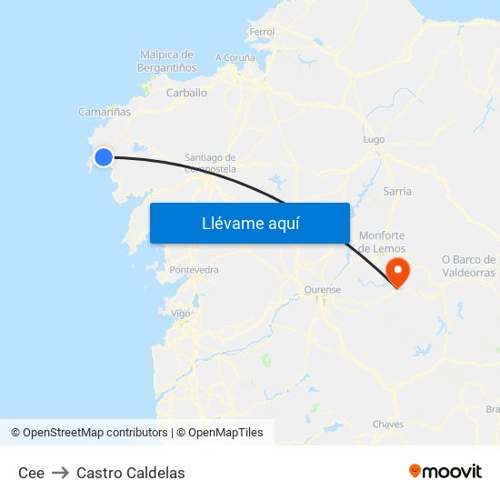 Cee to Castro Caldelas map