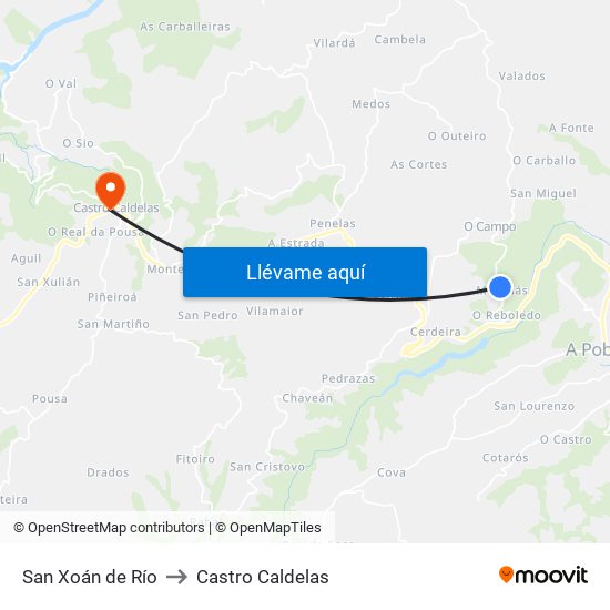 San Xoán de Río to Castro Caldelas map