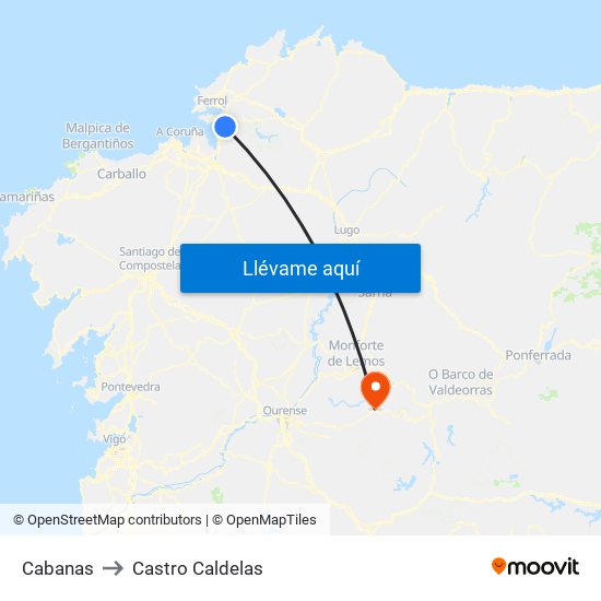 Cabanas to Castro Caldelas map