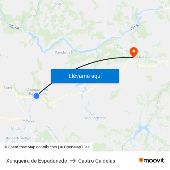 Xunqueira de Espadanedo to Castro Caldelas map