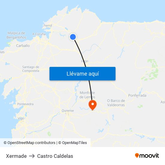Xermade to Castro Caldelas map