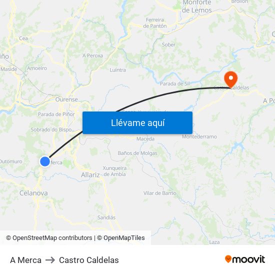 A Merca to Castro Caldelas map