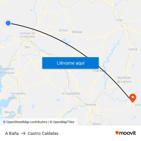 A Baña to Castro Caldelas map