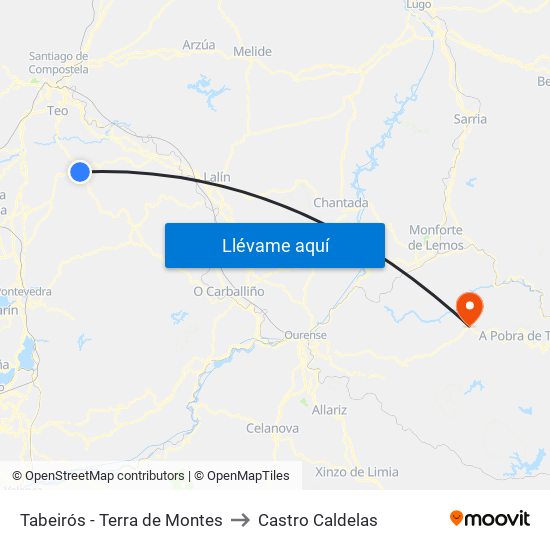 Tabeirós - Terra de Montes to Castro Caldelas map