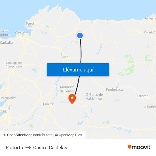 Riotorto to Castro Caldelas map