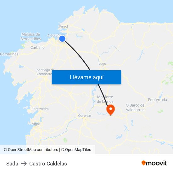 Sada to Castro Caldelas map