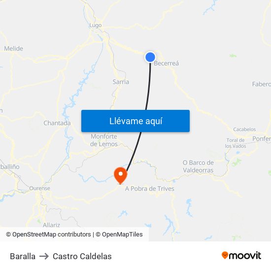 Baralla to Castro Caldelas map