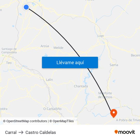 Carral to Castro Caldelas map