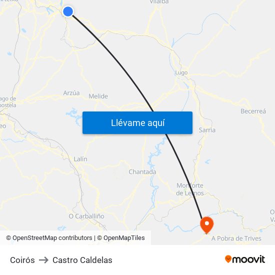 Coirós to Castro Caldelas map