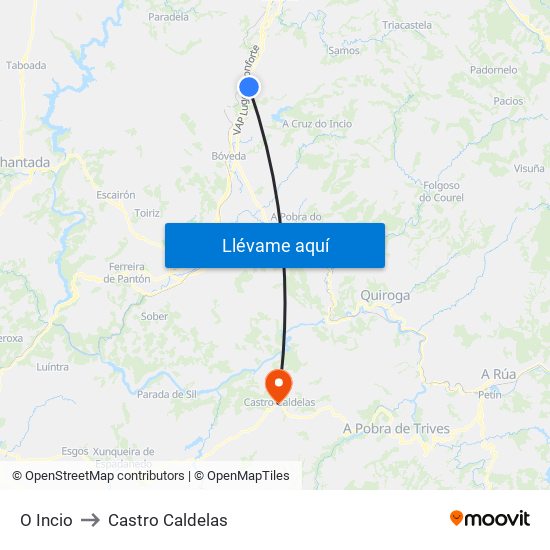 O Incio to Castro Caldelas map