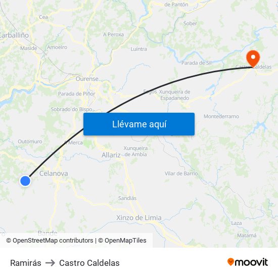 Ramirás to Castro Caldelas map