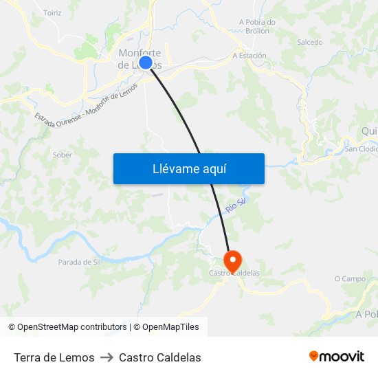 Terra de Lemos to Castro Caldelas map