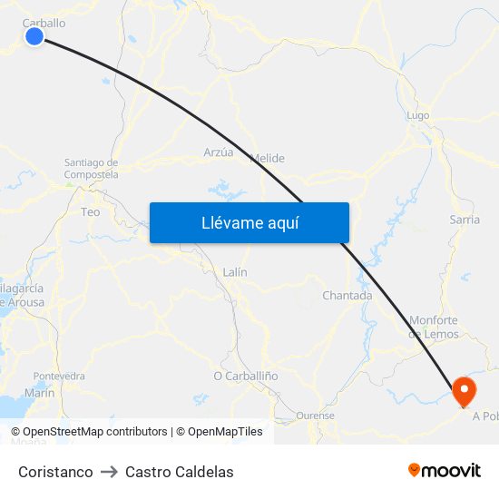 Coristanco to Castro Caldelas map