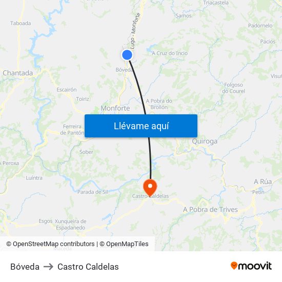 Bóveda to Castro Caldelas map