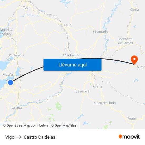 Vigo to Castro Caldelas map
