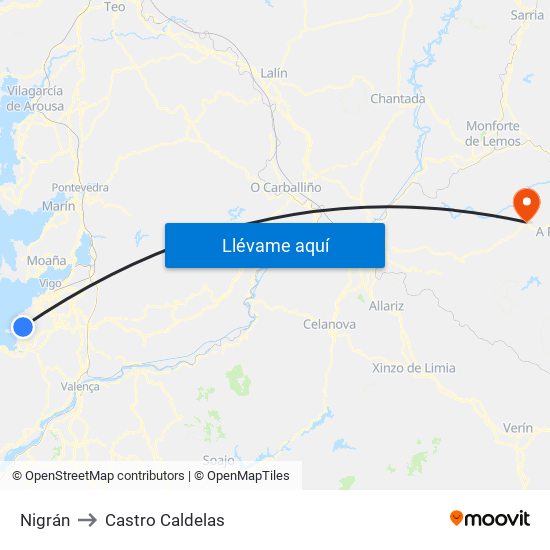 Nigrán to Castro Caldelas map