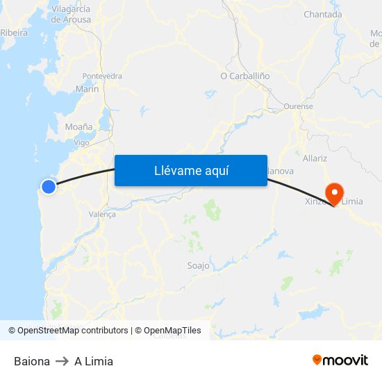 Baiona to A Limia map