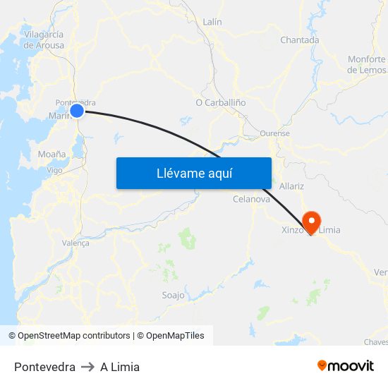 Pontevedra to A Limia map