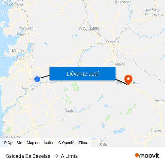 Salceda De Caselas to A Limia map