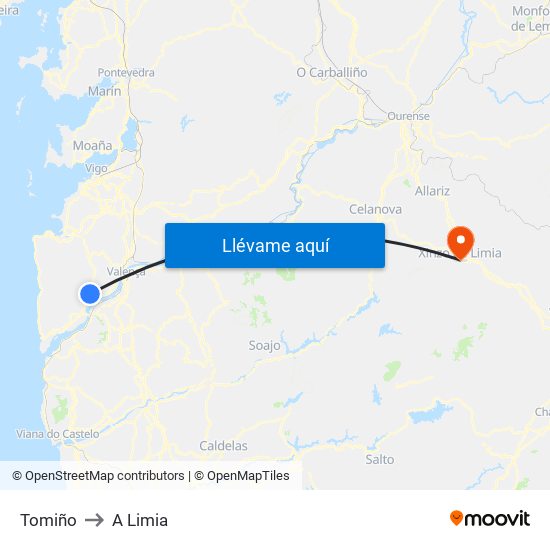 Tomiño to A Limia map
