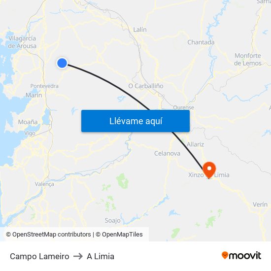 Campo Lameiro to A Limia map