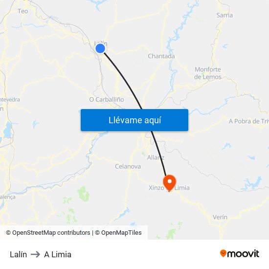Lalín to A Limia map