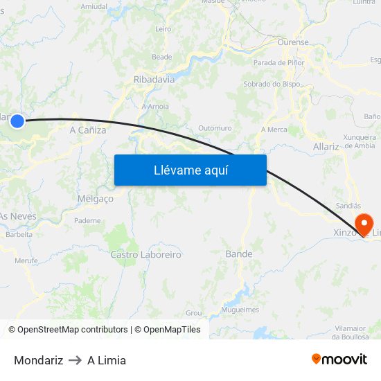 Mondariz to A Limia map