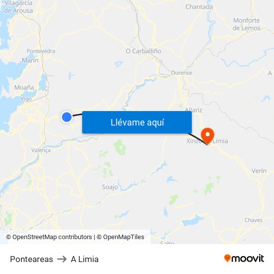 Ponteareas to A Limia map