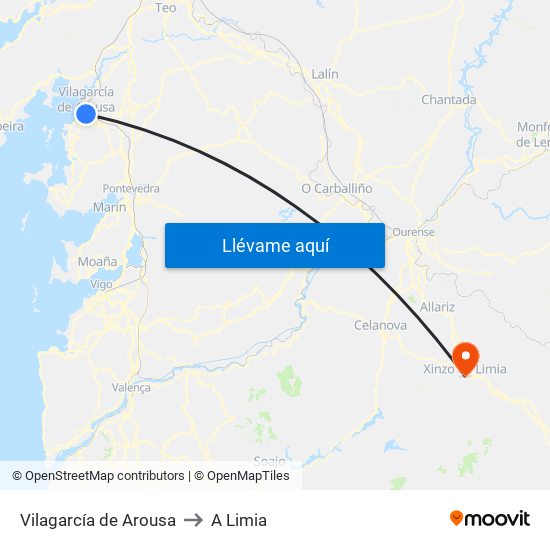 Vilagarcía de Arousa to A Limia map