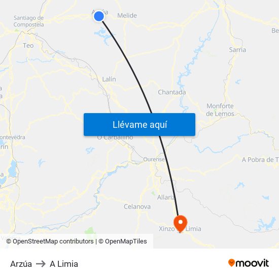 Arzúa to A Limia map