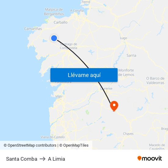 Santa Comba to A Limia map