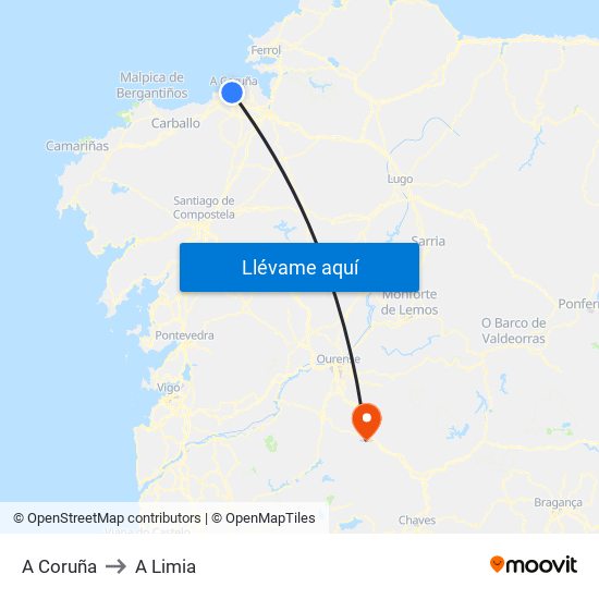 A Coruña to A Limia map