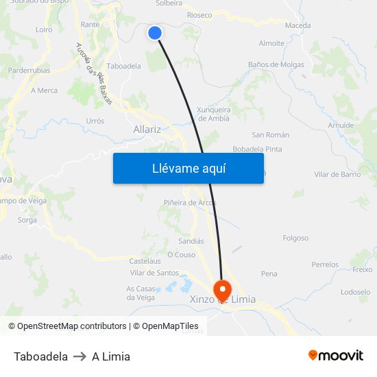 Taboadela to A Limia map