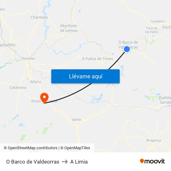 O Barco de Valdeorras to A Limia map