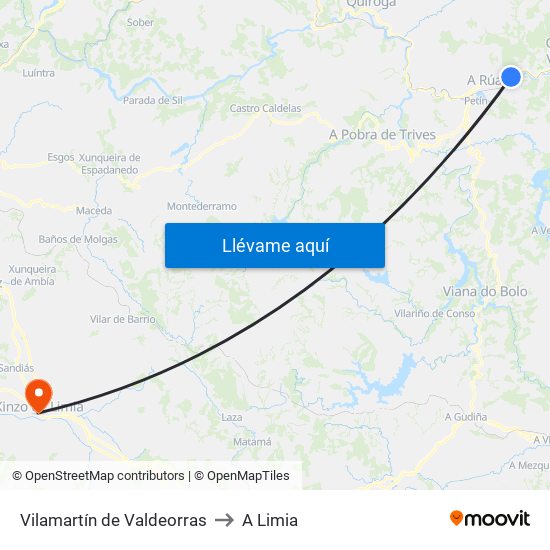 Vilamartín de Valdeorras to A Limia map