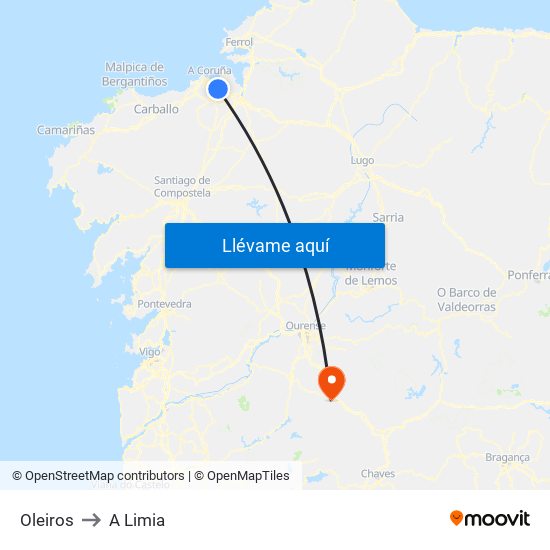 Oleiros to A Limia map