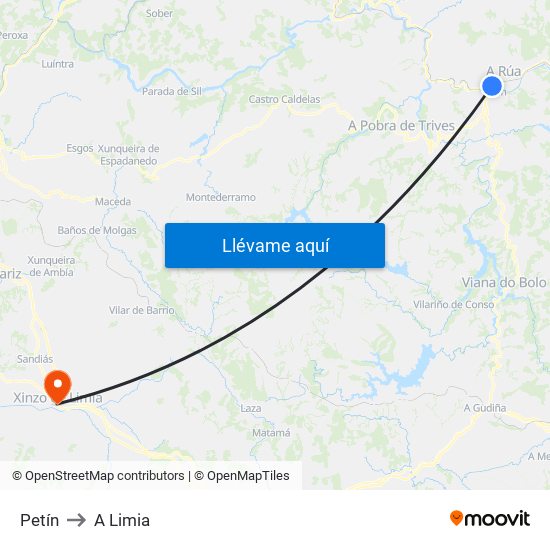 Petín to A Limia map