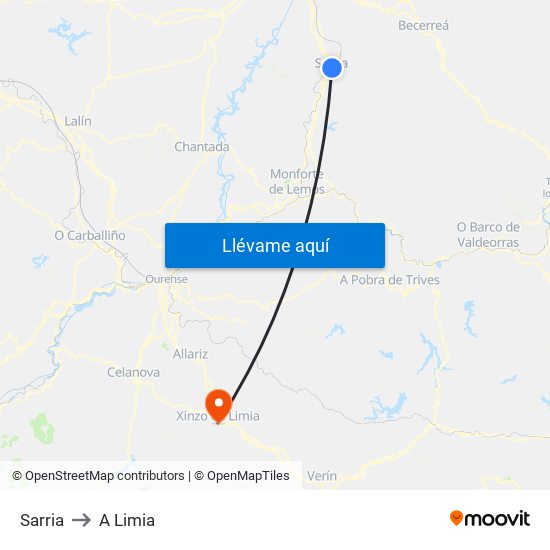 Sarria to A Limia map