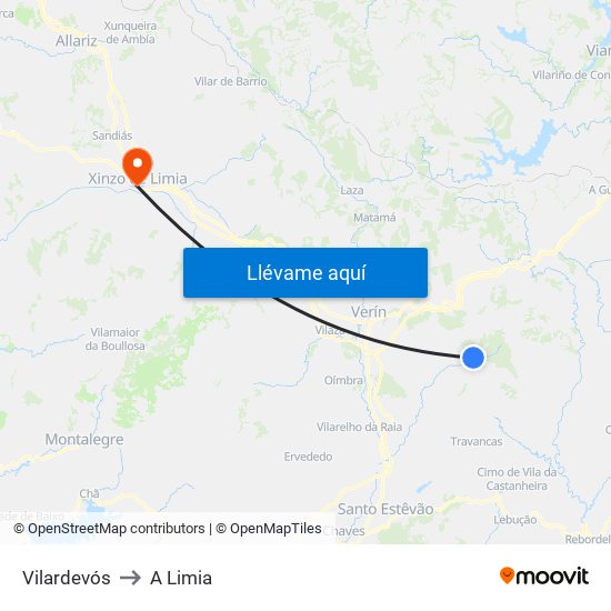 Vilardevós to A Limia map