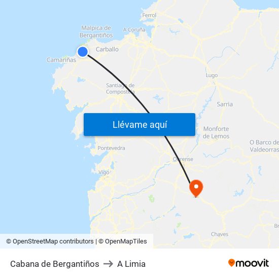 Cabana de Bergantiños to A Limia map