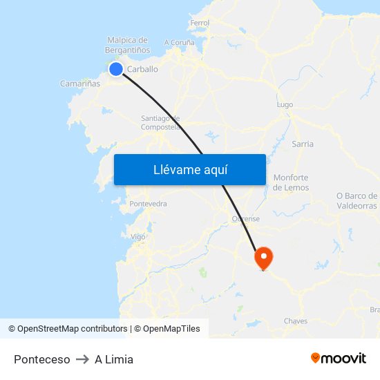 Ponteceso to A Limia map
