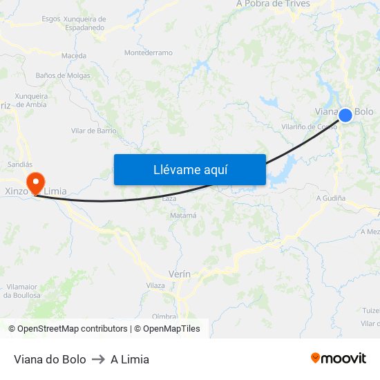 Viana do Bolo to A Limia map