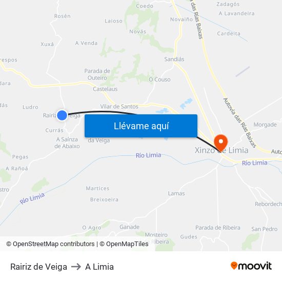 Rairiz de Veiga to A Limia map