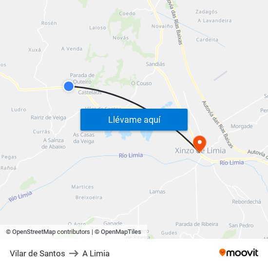 Vilar de Santos to A Limia map