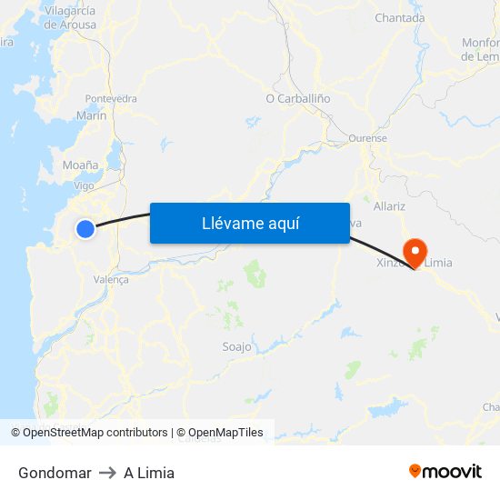 Gondomar to A Limia map