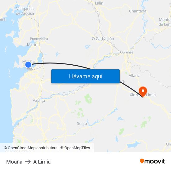 Moaña to A Limia map